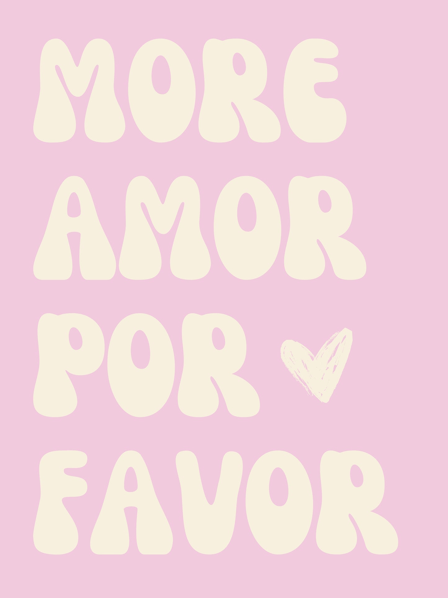 Affiche "MORE AMOR POR FAVOR" fond rose écriture beige