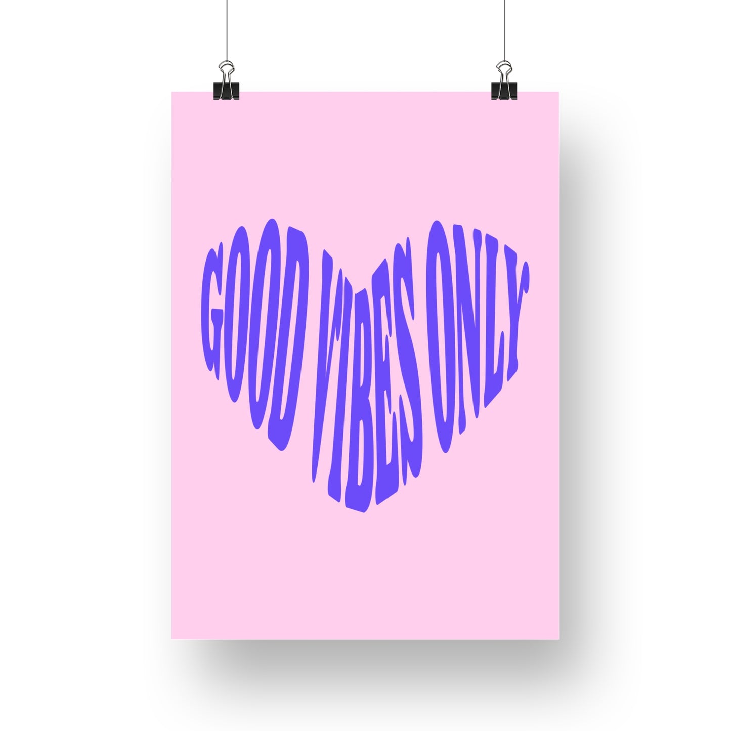 Affiche "GOOD VIBES ONLY" Coeur violet fond rose