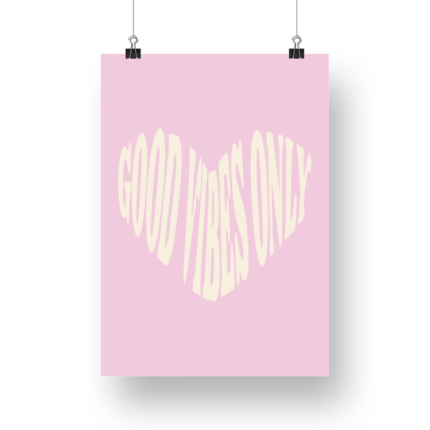 Affiche "GOOD VIBES ONLY" Coeur beige fond rose